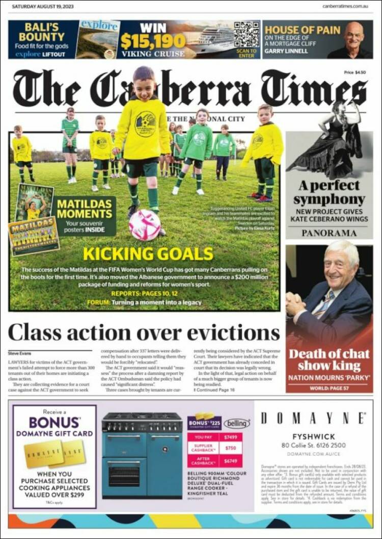 Portada de The Canberra Times (Australia)