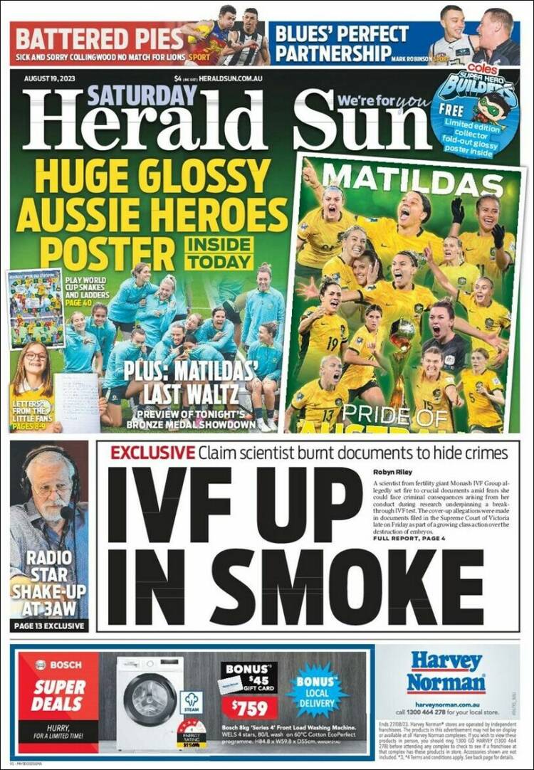 Portada de Herald Sun (Australia)