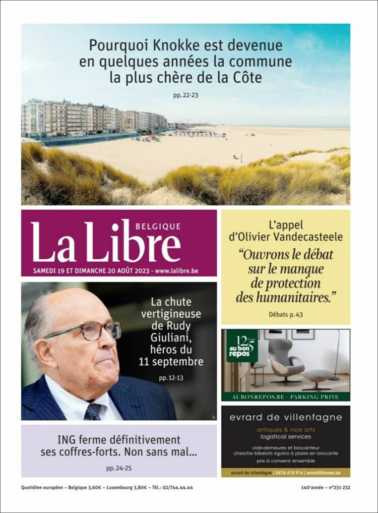 Portada de La Libre.be (B&eacute;lgica)