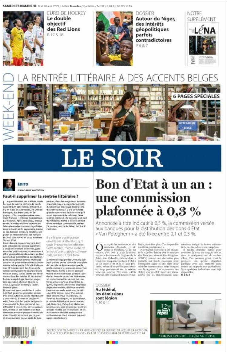 Portada de Le Soir (B&eacute;lgica)