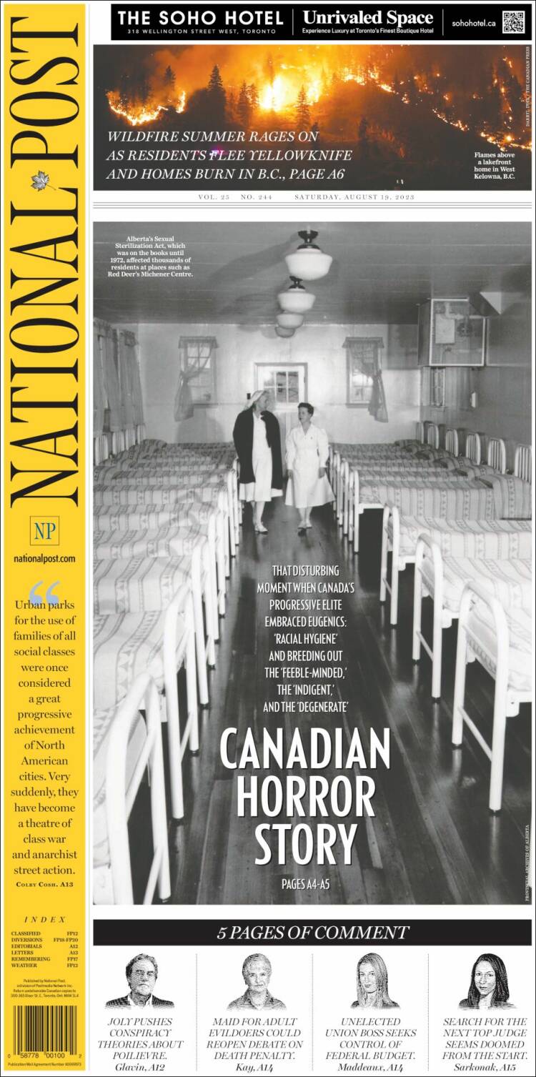 Portada de The National Post (Canadá)