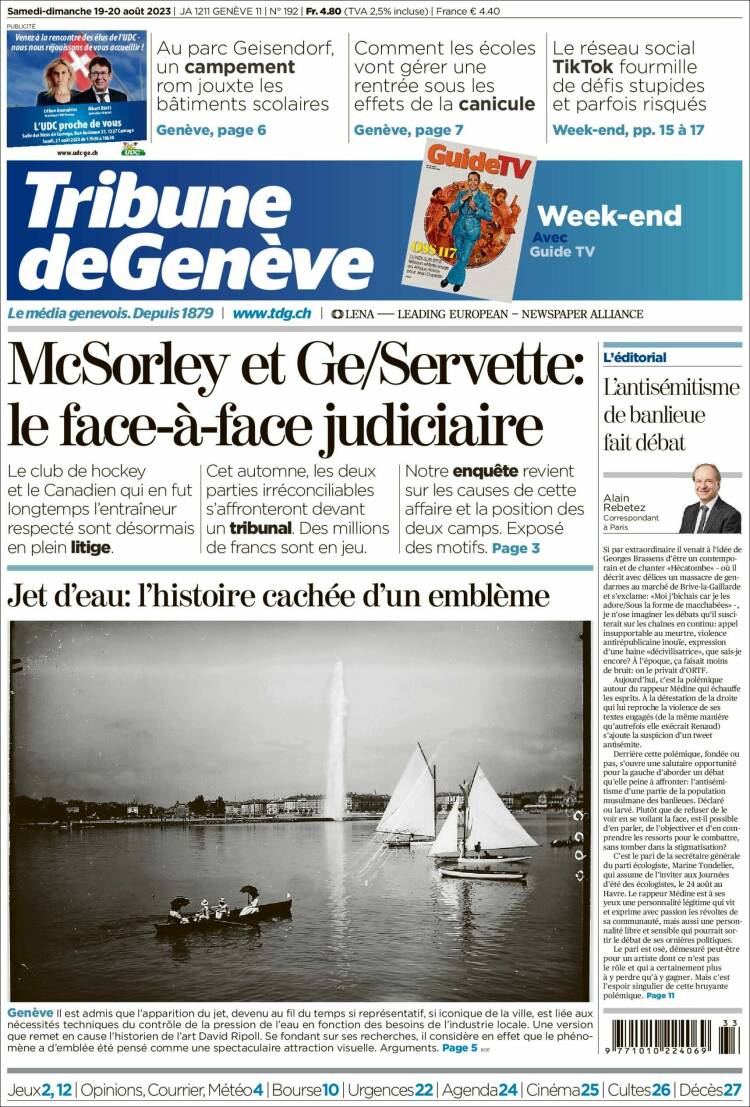 Portada de La Tribune de Genève (Suiza)
