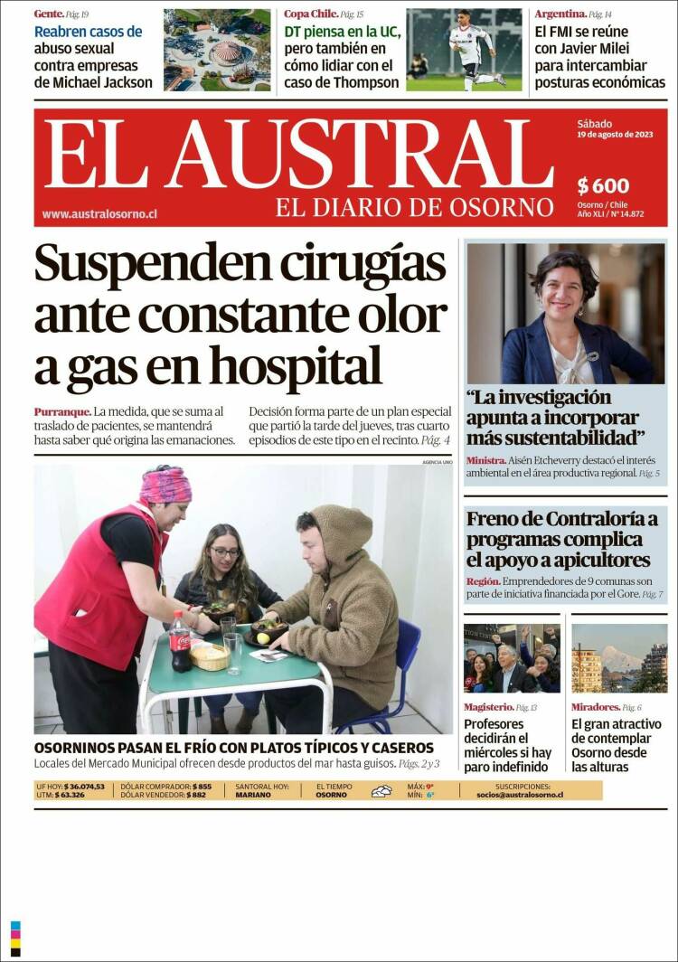 Portada de El Austral de Osorno (Chile)