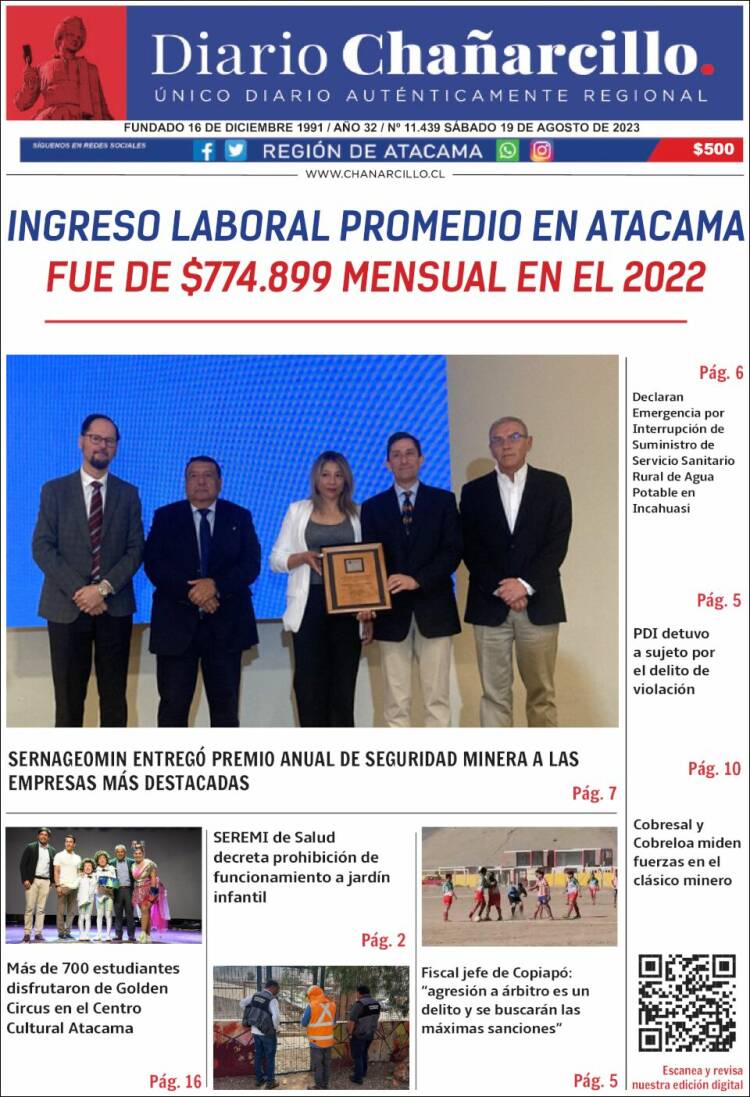 Portada de Diario Chañarcillo (Chile)