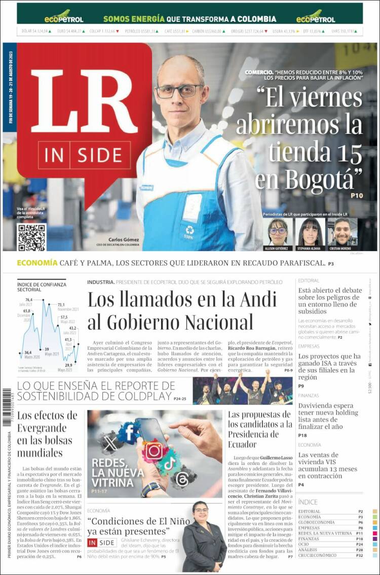 Portada de La Republica (Colombia)