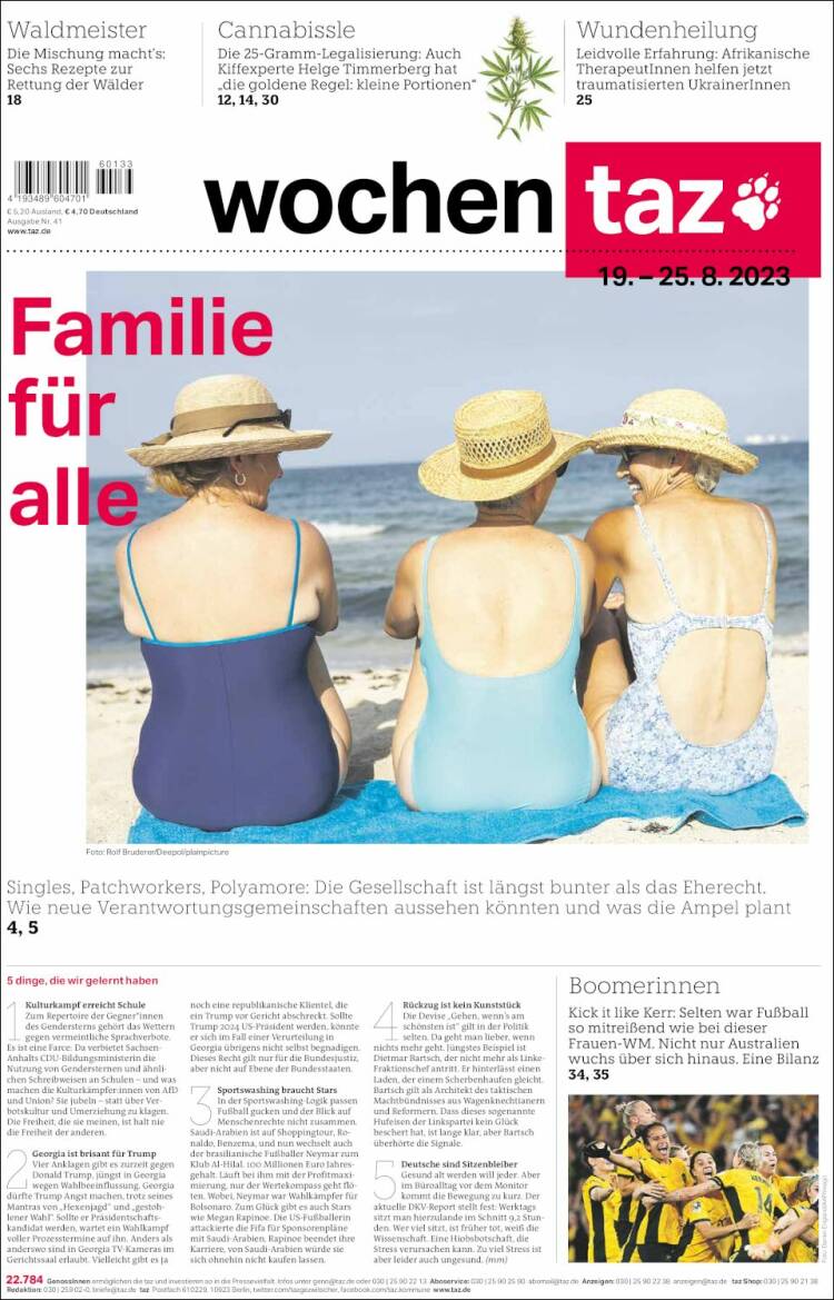 Portada de Die Tageszeitung (Alemania)