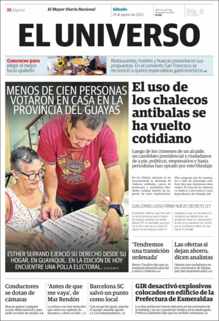 Portada de El Universo - Ecuador (Ecuador)