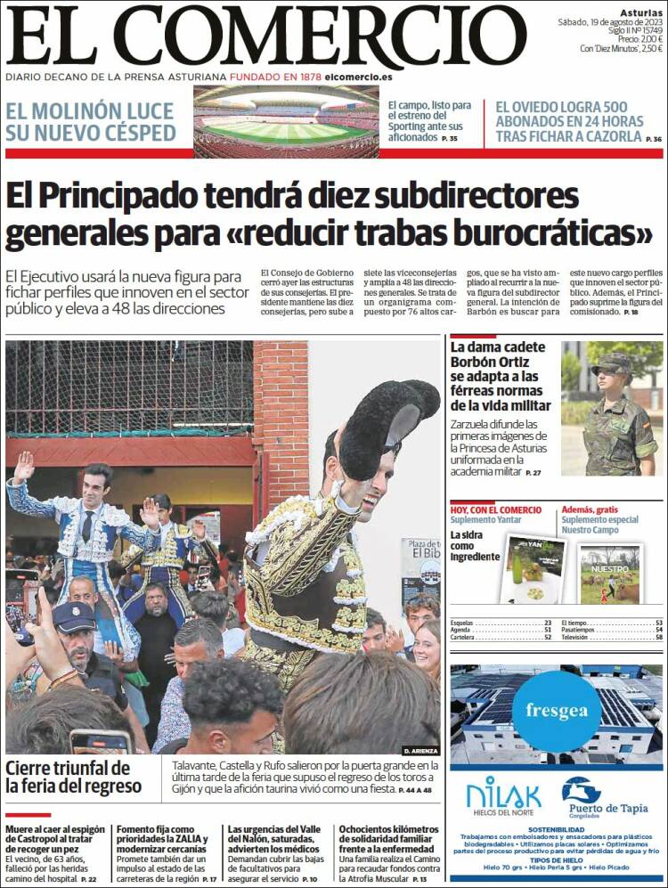 Portada de El Comercio (España)