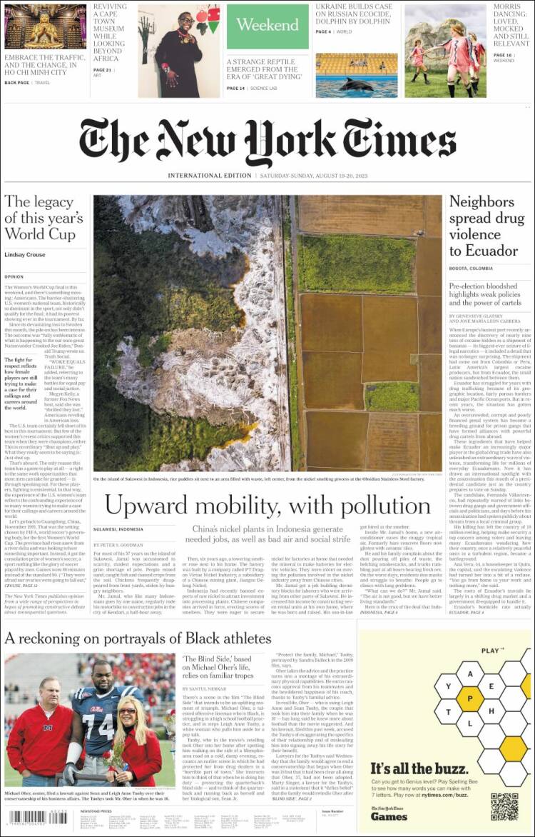Portada de International New York Times (Europa)