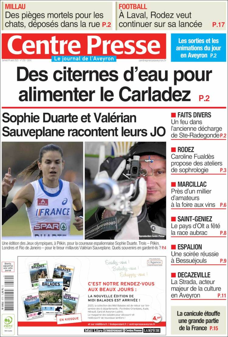 Portada de Centre Presse (Francia)