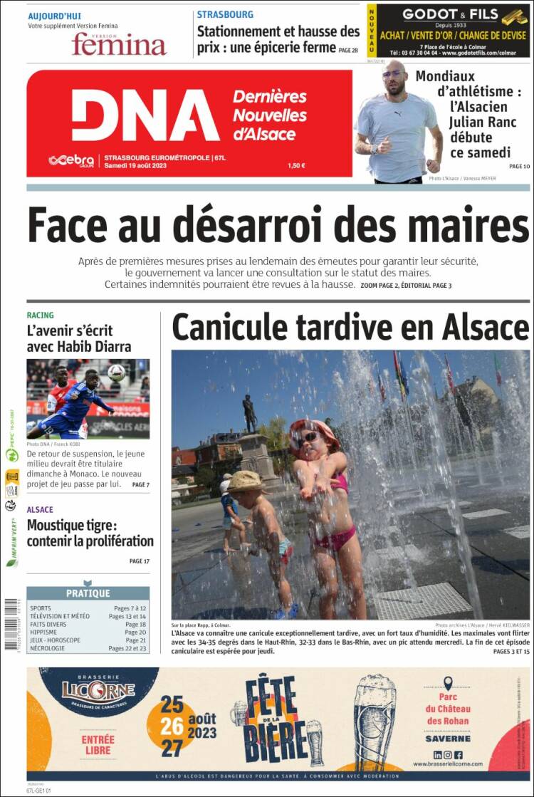 Portada de Les Dernières Nouvelles d'Alsace (Francia)