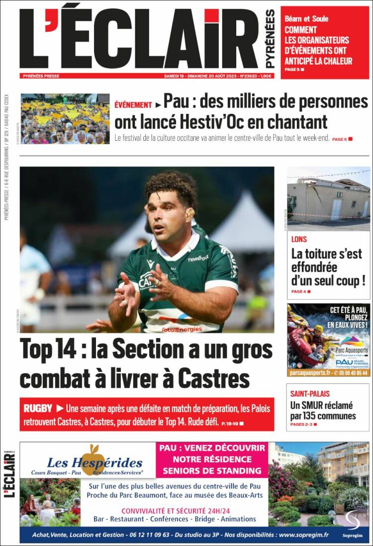Portada de L'Eclair des Pyrénées (Francia)