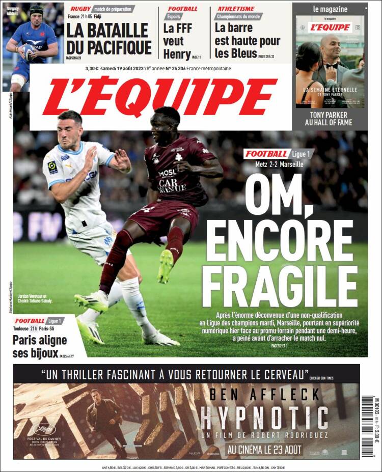 Portada de L'Equipe (Francia)