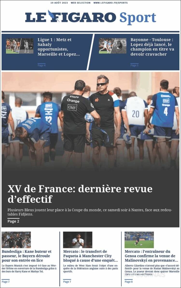 Portada de Le Figaro Sport (Francia)