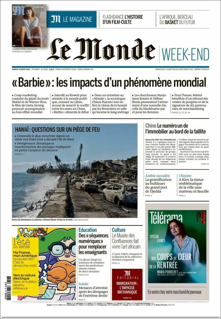 Portada de Le Monde (Francia)