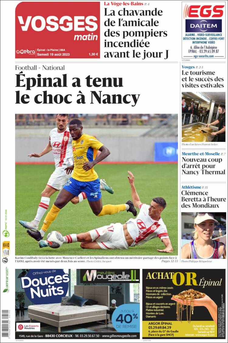 Portada de Vosges Matin (Francia)