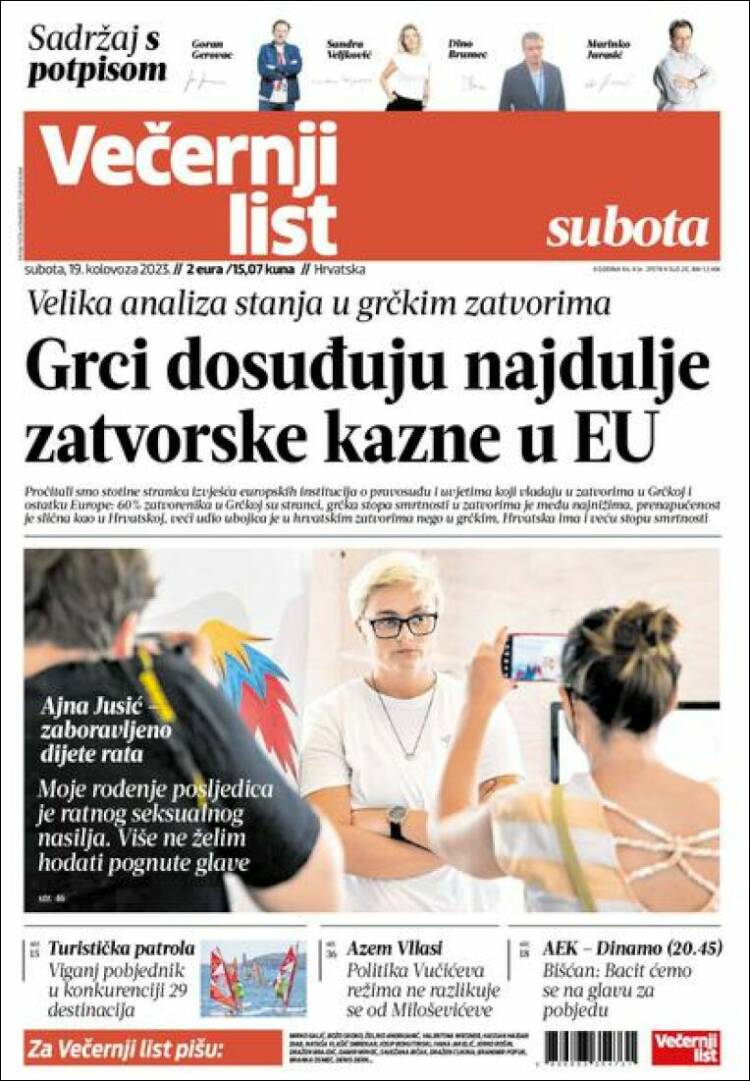 Portada de Večernji (Croacia)