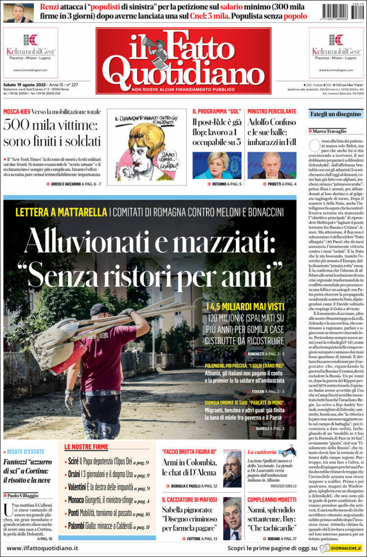 Portada de Il Fatto Quotidiano (Italia)
