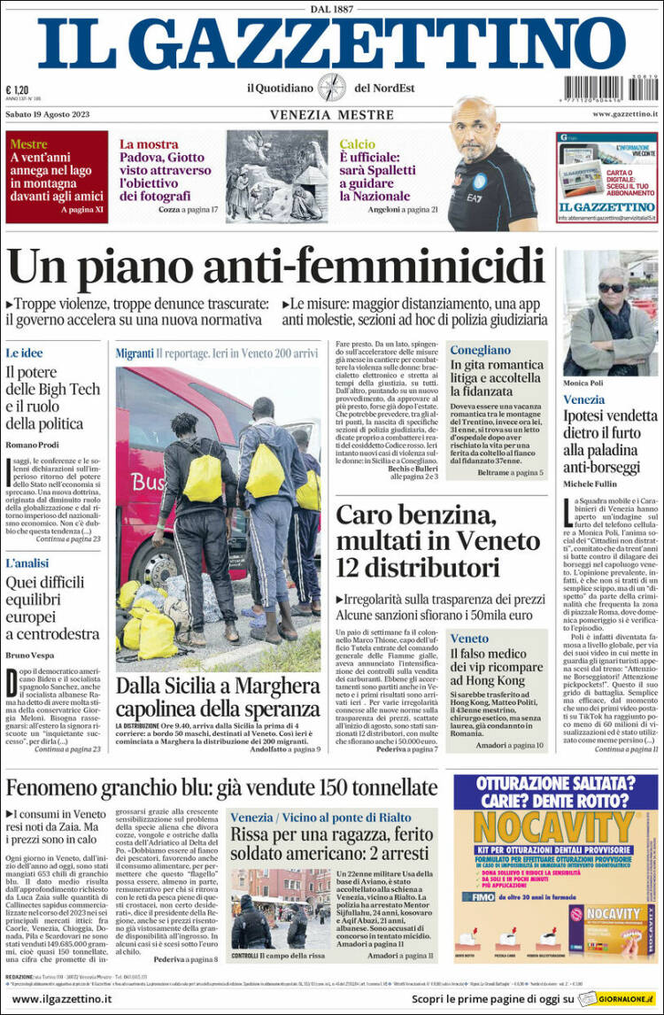 Portada de Il Gazzettino (Italia)