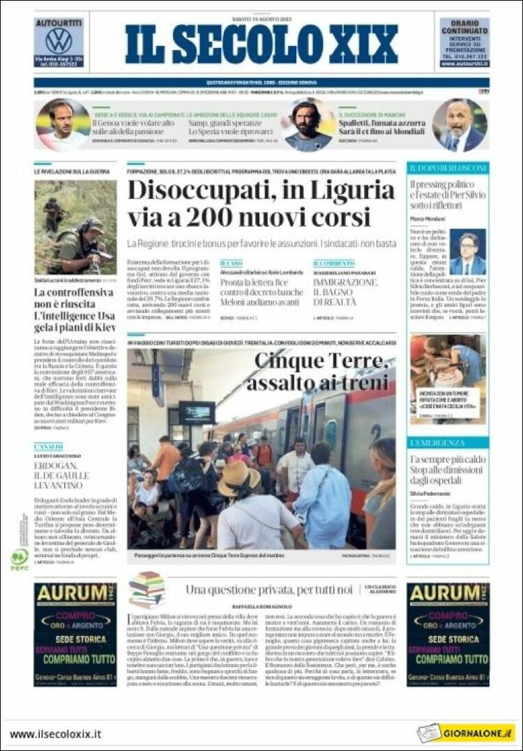 Portada de Il Secolo XIX (Italia)