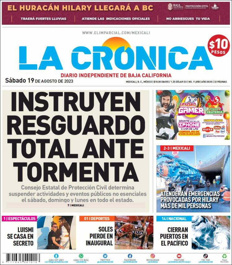 Portada de La Crónica de Baja California (M&eacute;xico)