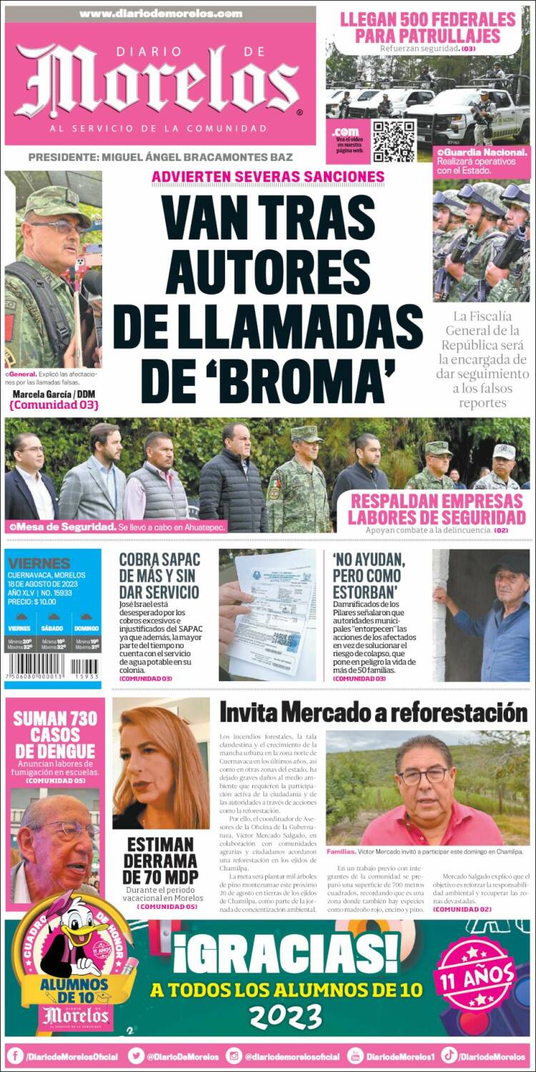 Portada de Diario de Morelos (M&eacute;xico)