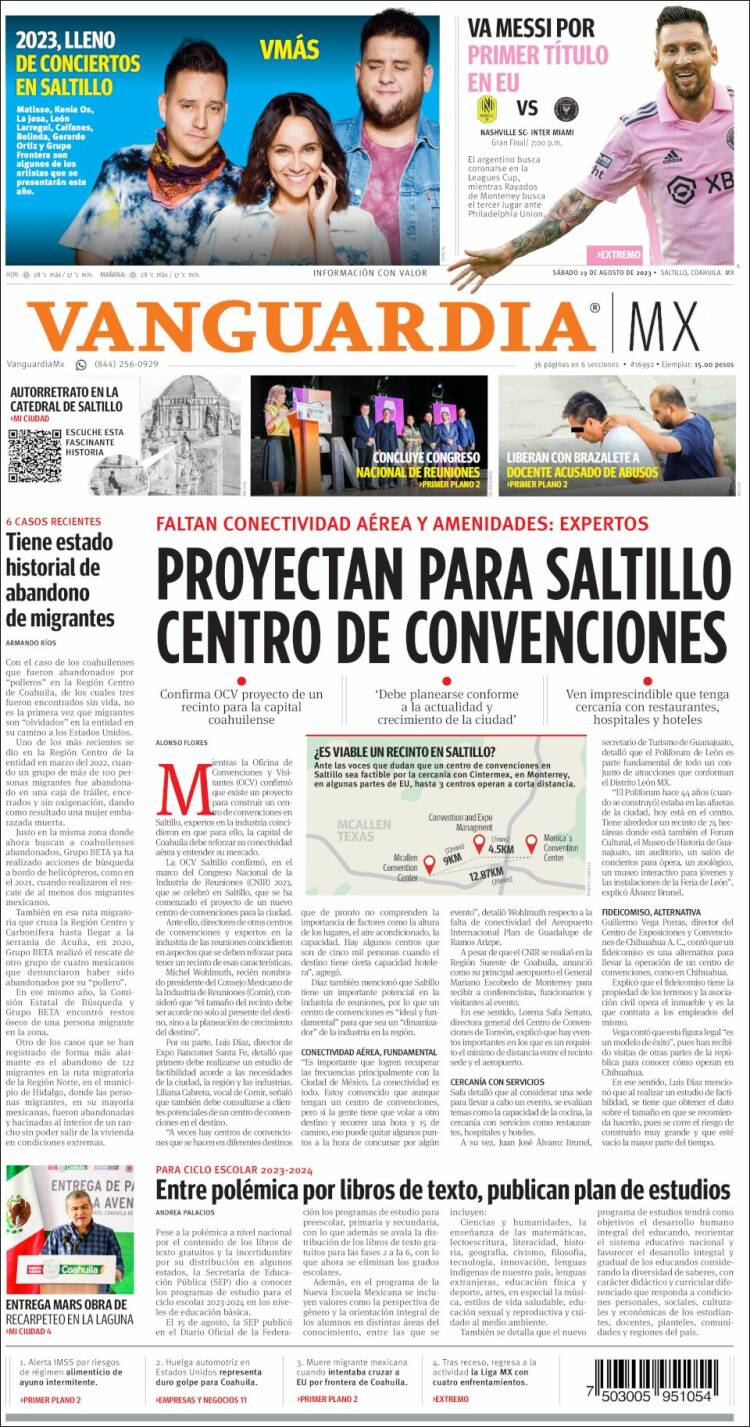 Portada de Vanguardia (M&eacute;xico)