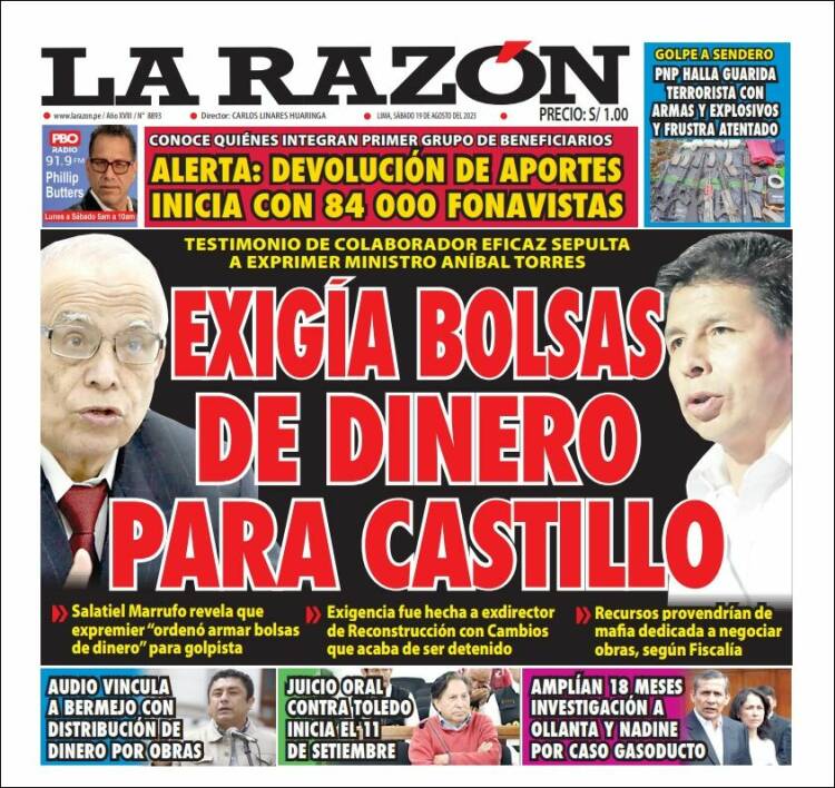 Portada de La Razón (Per&uacute;)