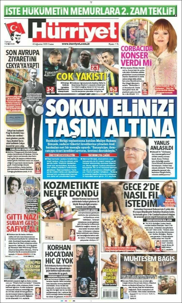 Portada de Hürriyet (Turqu&iacute;a)