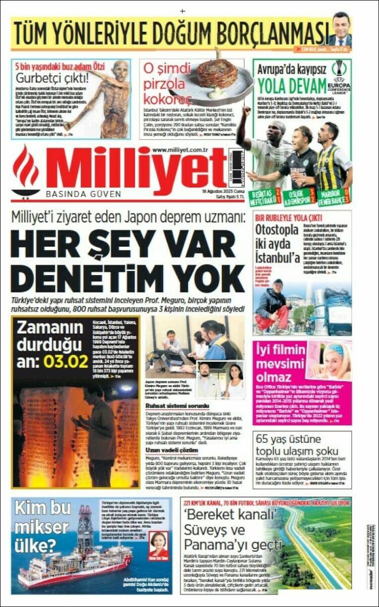 Portada de Milliyet (Turqu&iacute;a)