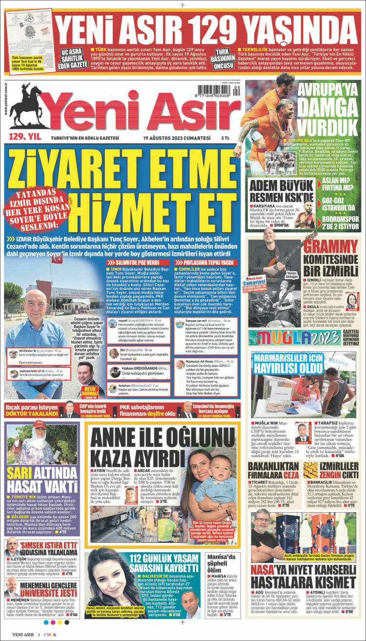 Portada de Yeni Asır (Turqu&iacute;a)