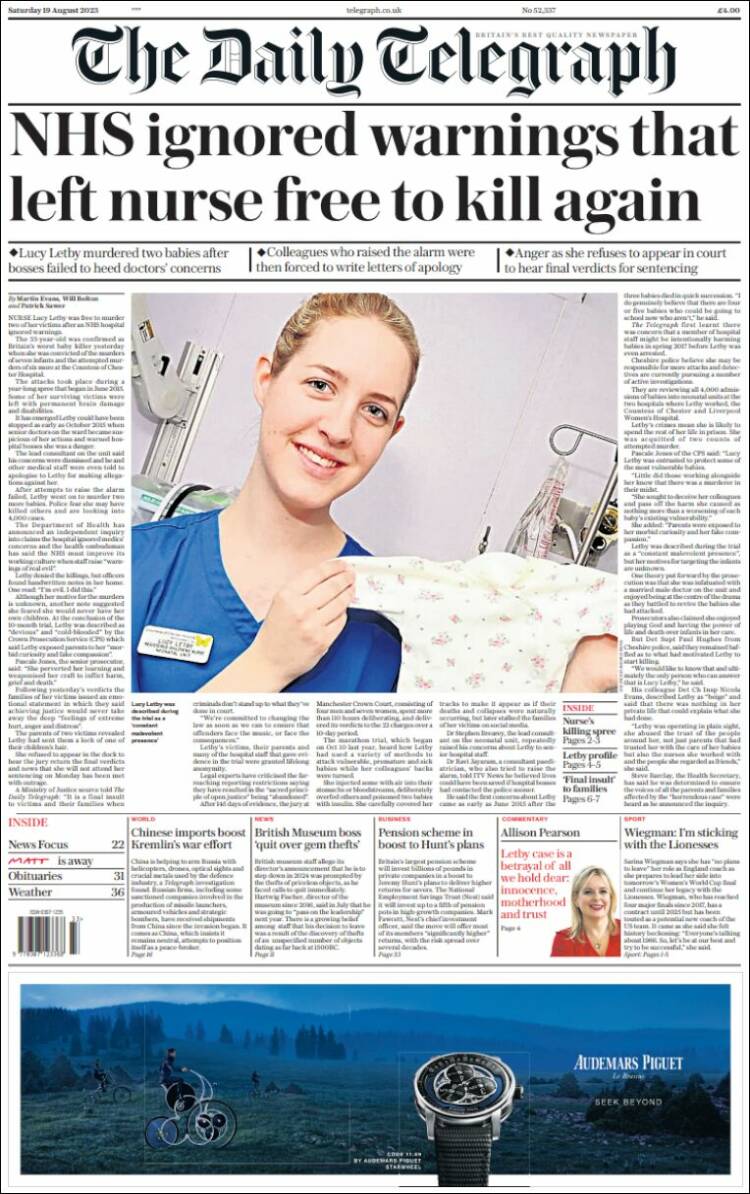 Portada de Daily Telegraph (Reino Unido)