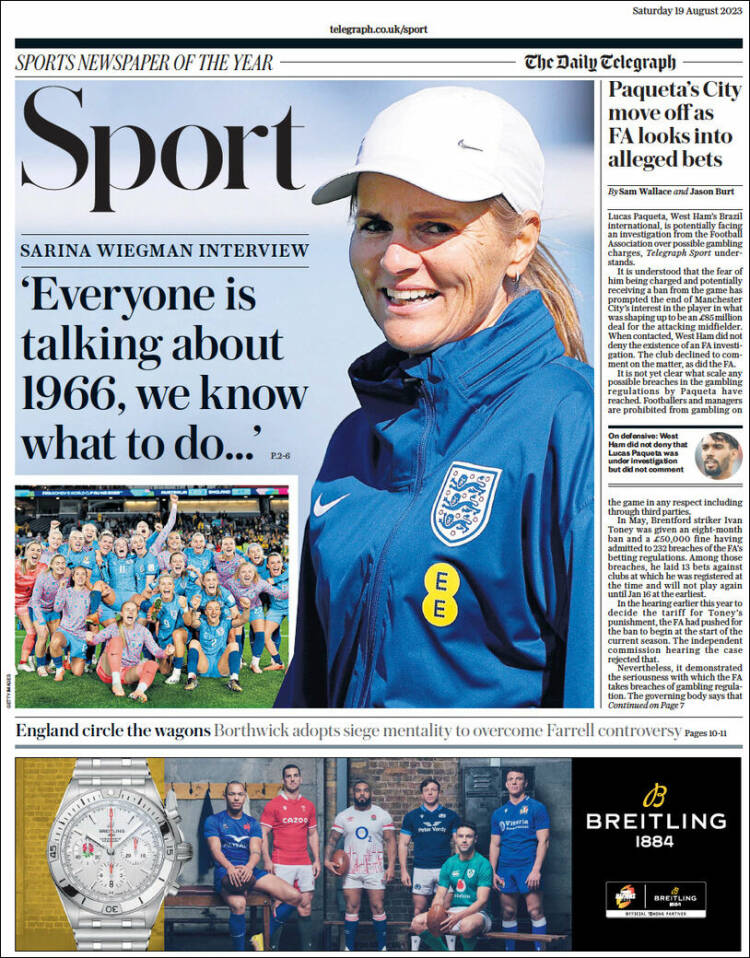 Portada de Telegraph Sport (Reino Unido)