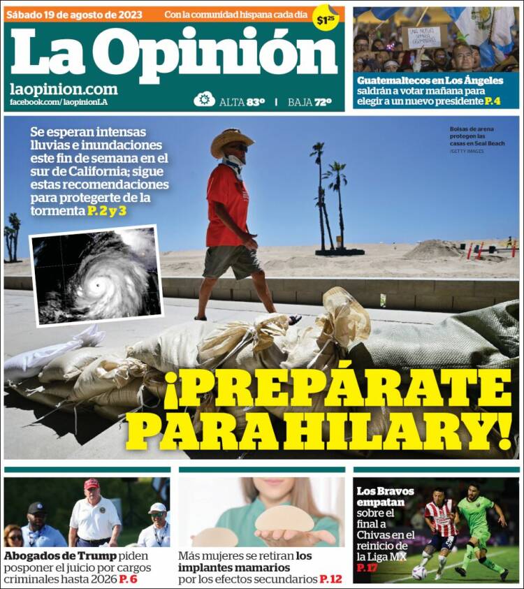 Portada de La Opinión (USA)