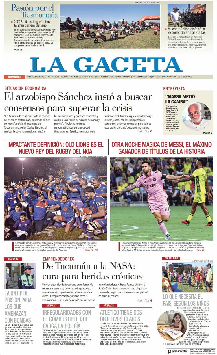 Portada de La Gaceta (Argentina)
