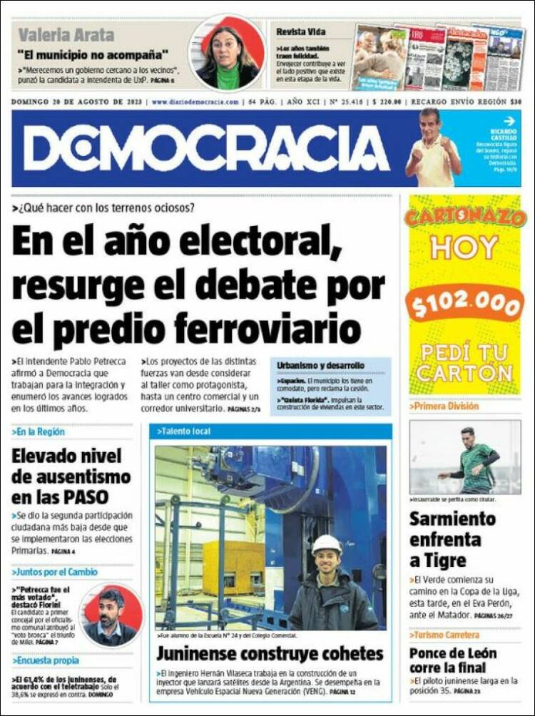 Portada de Diario Democracia (Argentina)