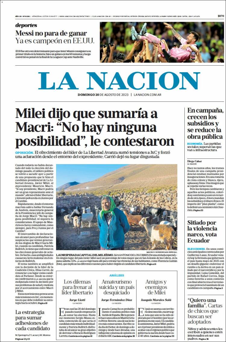 Portada de La Nación (Argentina)