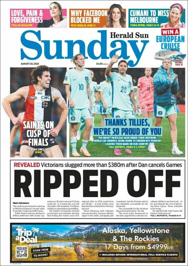 Portada de Herald Sun (Australia)