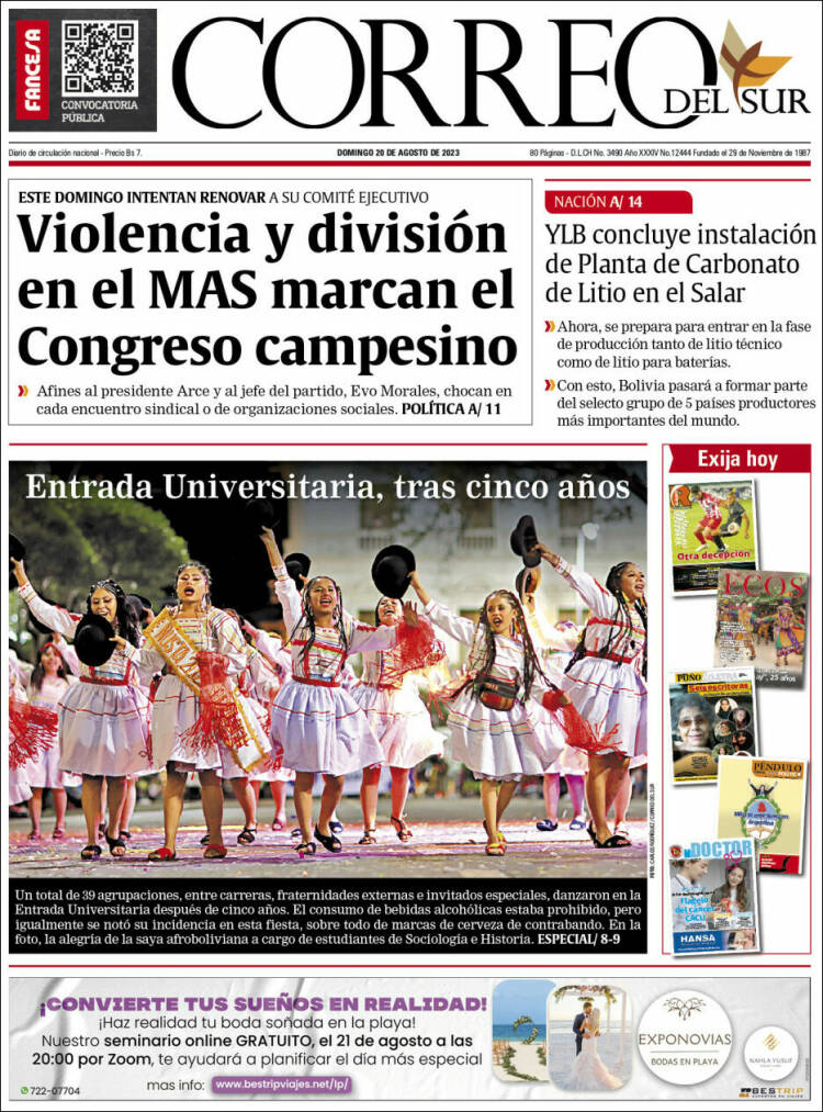 Portada de Correo Sur (Bolivia)