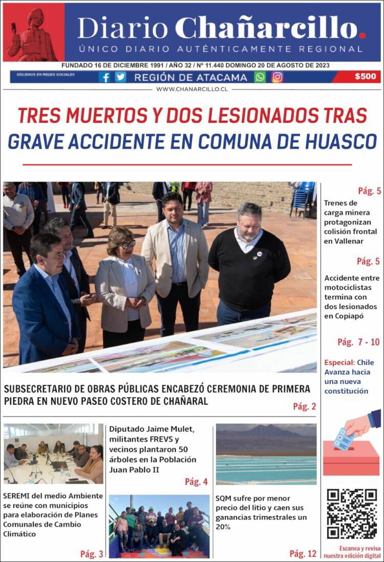 Portada de Diario Chañarcillo (Chile)