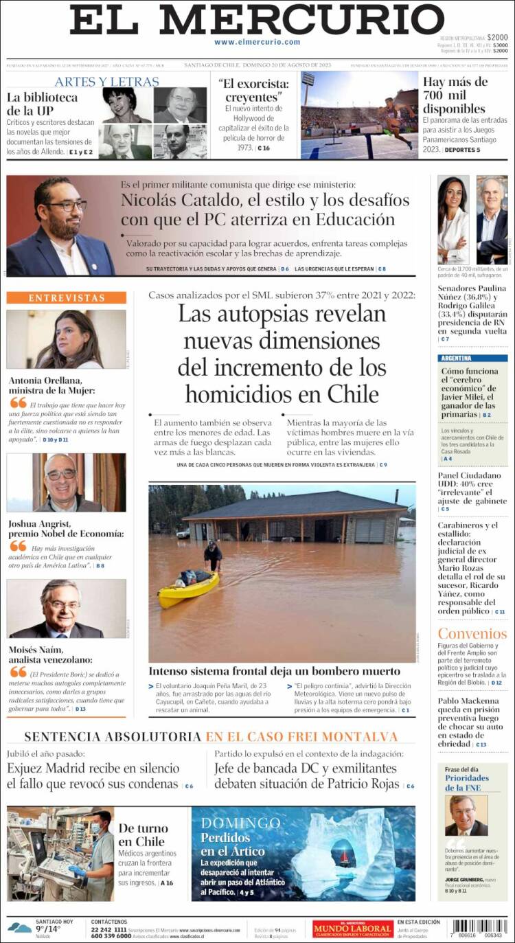 Portada de El Mercurio (Chile)