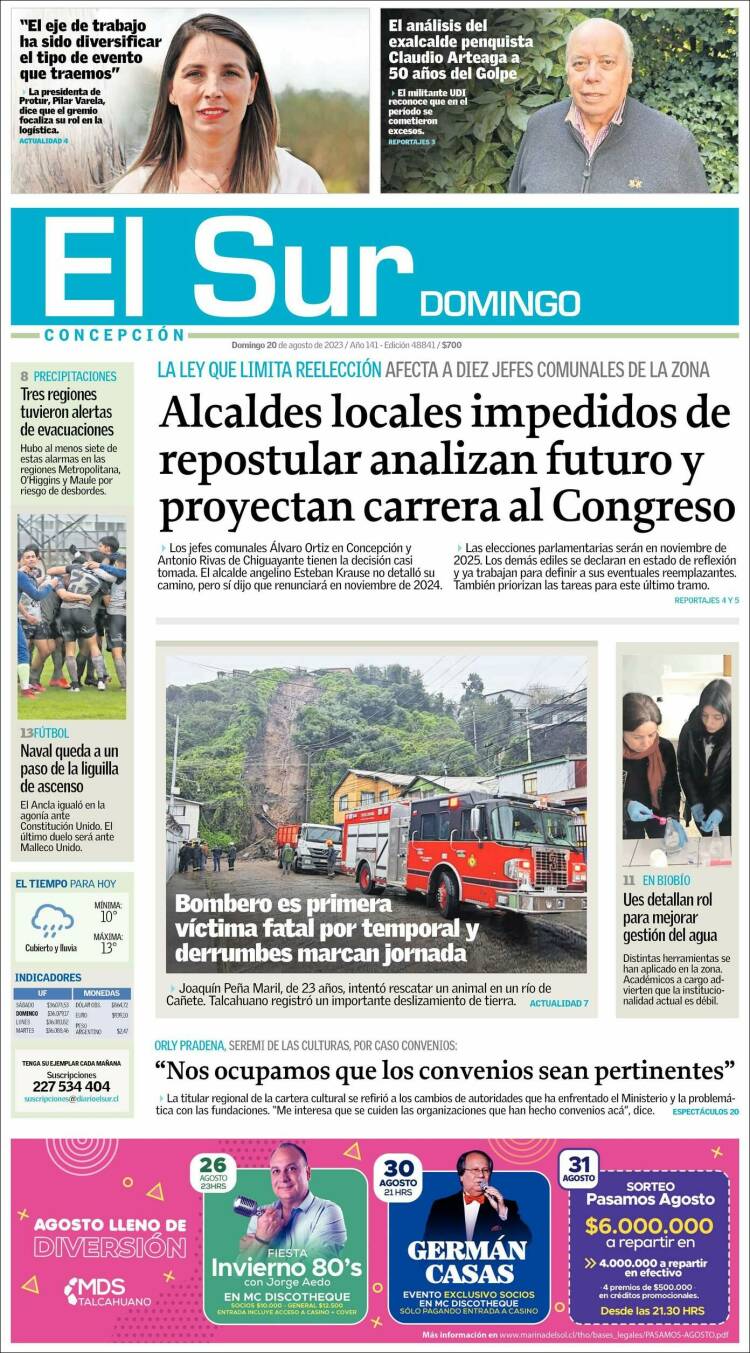 Portada de El Sur (Chile)