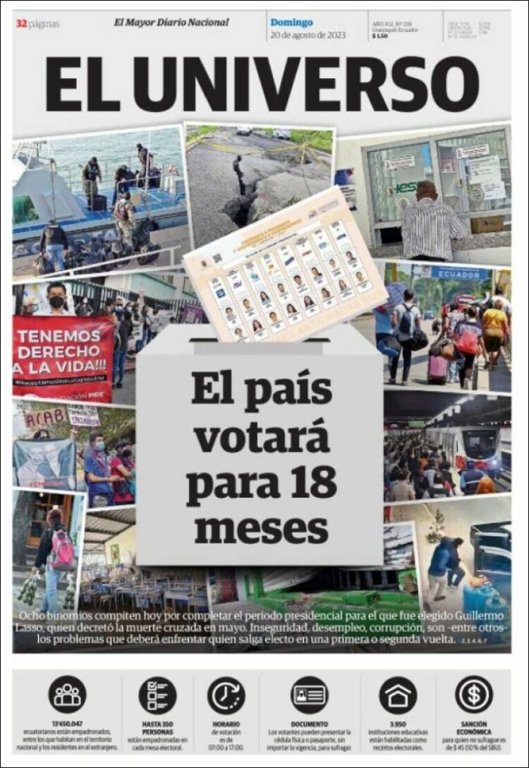 Portada de El Universo - Ecuador (Ecuador)
