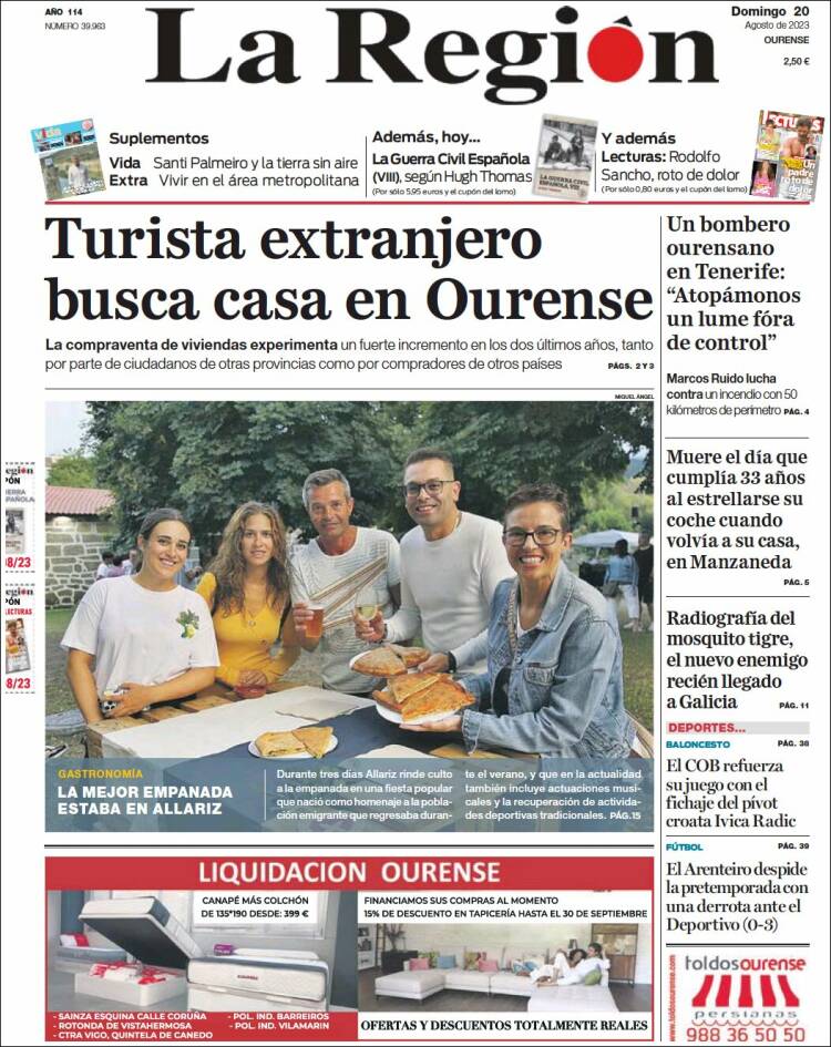 Portada de La Región de Ourense (España)