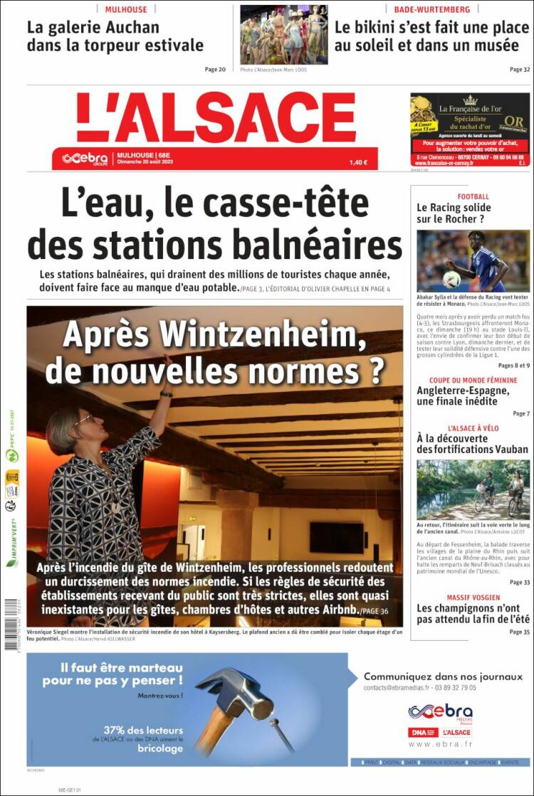 Portada de Journal L'Alsace (Francia)
