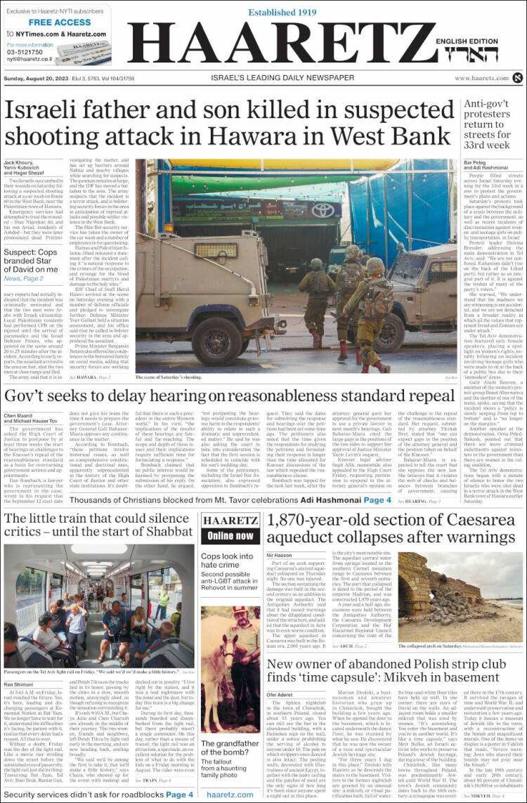 Portada de Haaretz (Israel)