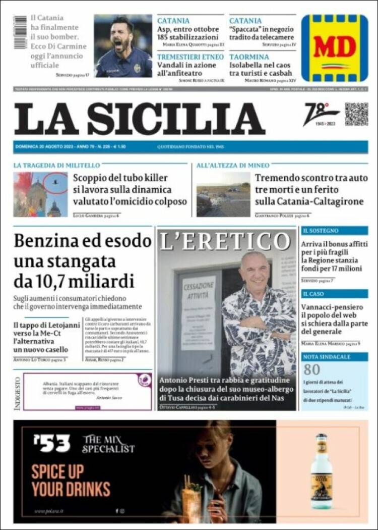 Portada de La Sicilia (Italia)