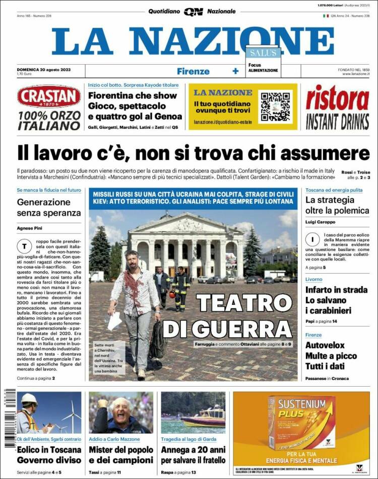 Portada de La Nazione (Italia)