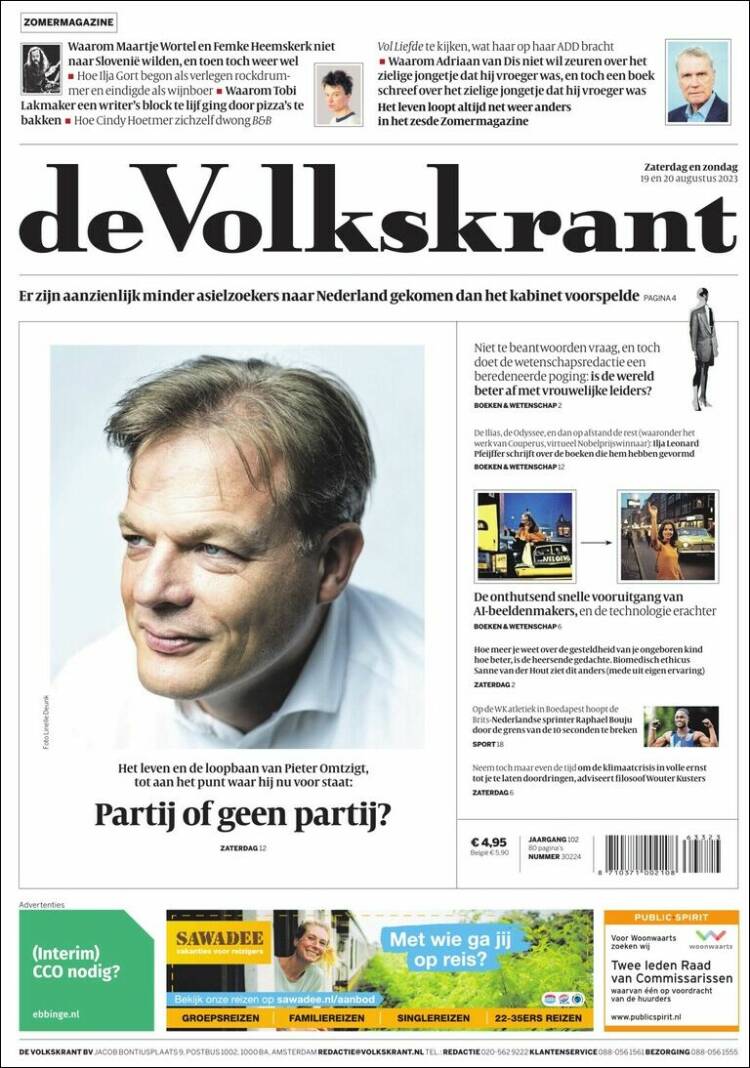Portada de De Volkskrant (Pa&iacute;ses Bajos)