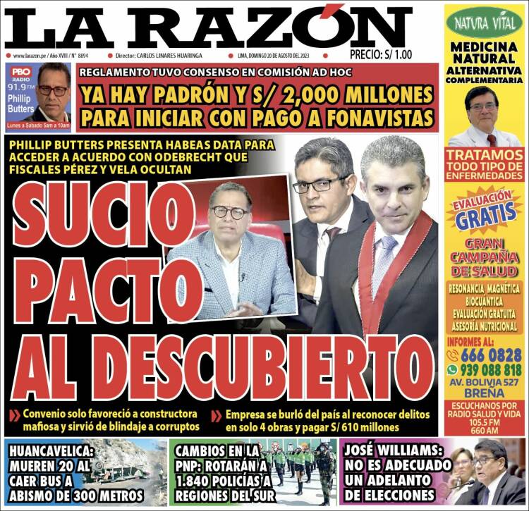 Portada de La Razón (Per&uacute;)